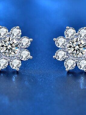 Certified 1ct. t.w. Moissanite Diamond Sunflower Stud Earrings NEW J